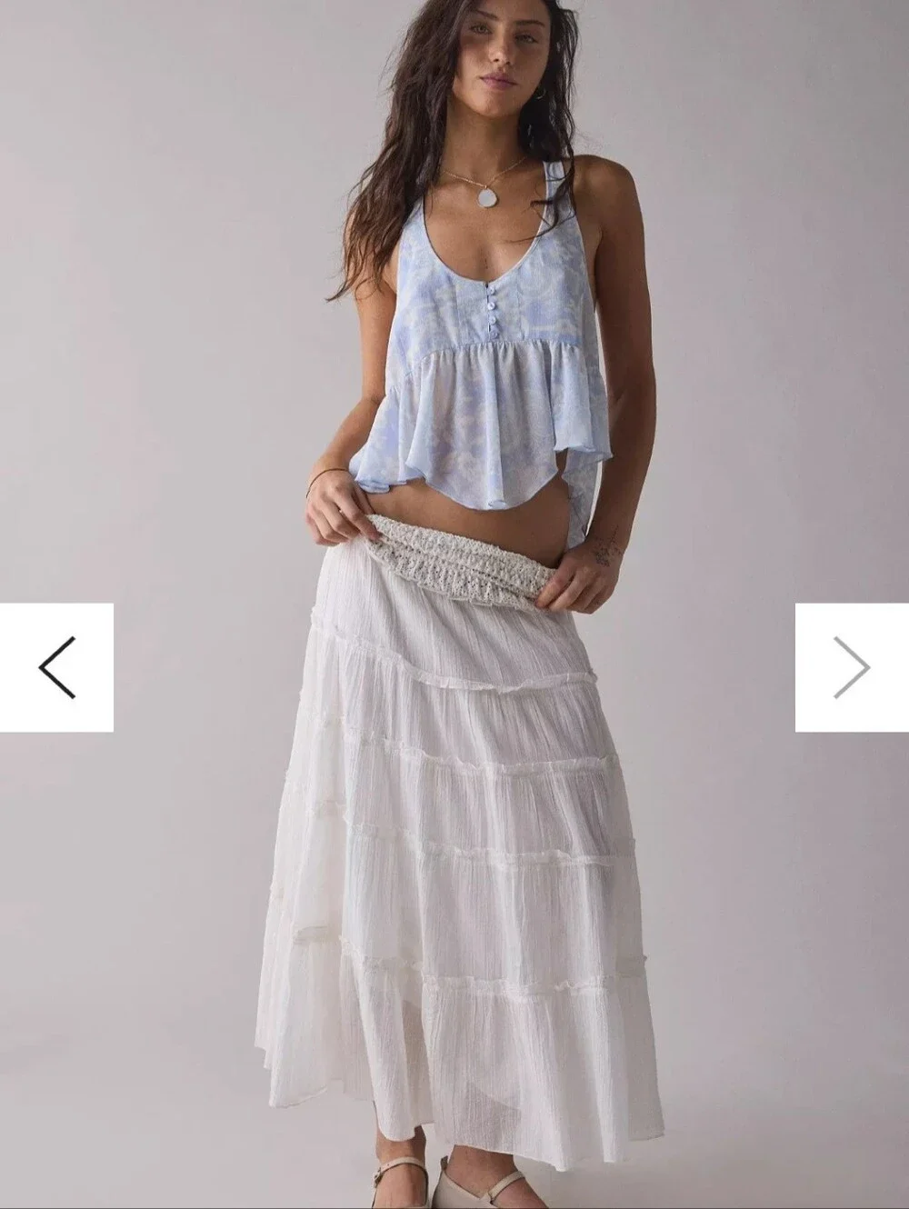 Urban Outfitters Light Blue Paisley Ruffle Tank Top - Women's